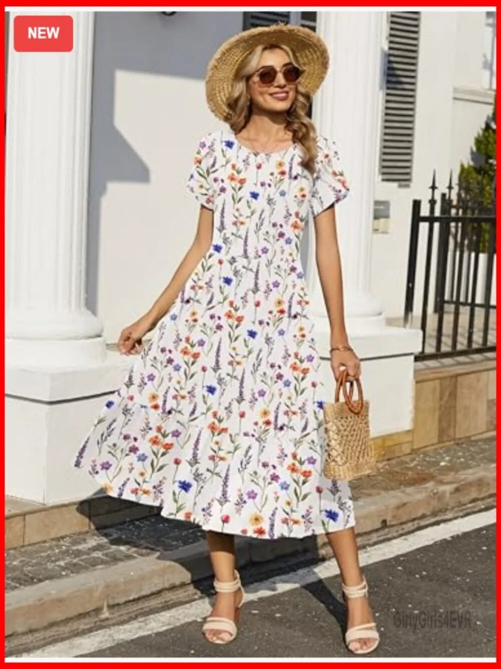 Women's Casual Midi A-Line Short Sleeve T-Shirt Dress with Pockets